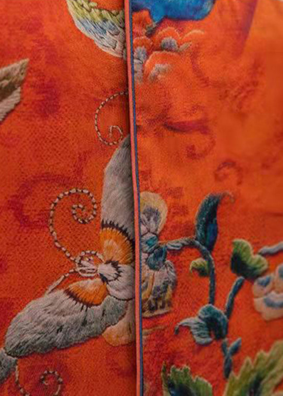 Original Design Red Stand Collar Embroideried Silk Chinese Style Vest Sleeveless