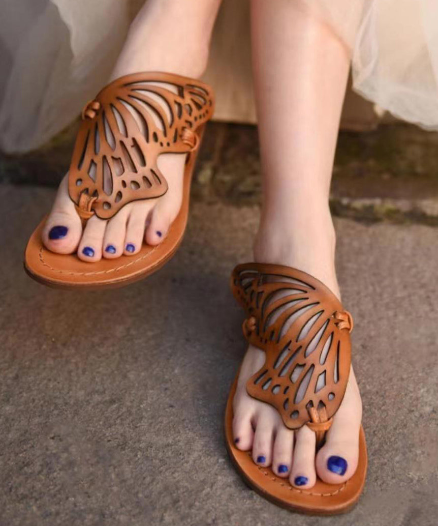 New French Flip Flops With Flat Bottoms Hollowed Out Butterfly Slippers Soofairy Shoes-20251