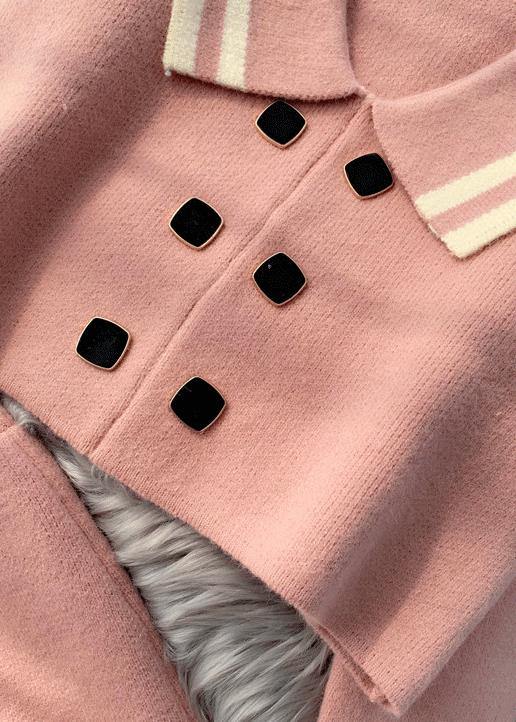French Pink Knitted Suit New Short Sweater Pullover Skirt Two Piece Set in Early Autumn