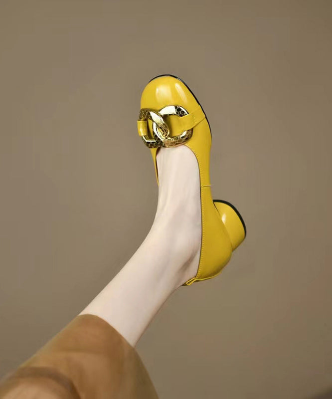 Yellow Chunky Heel Faux Leather Splicing Sequined