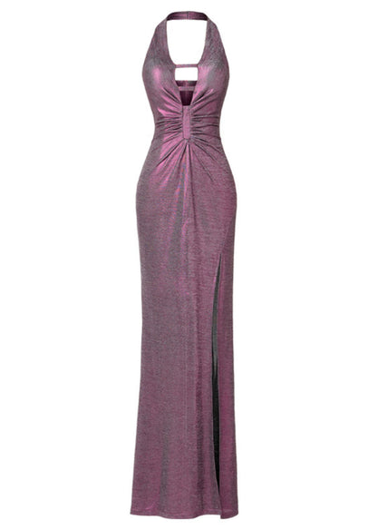 Purple Halter Side Open Party Dress Summer
