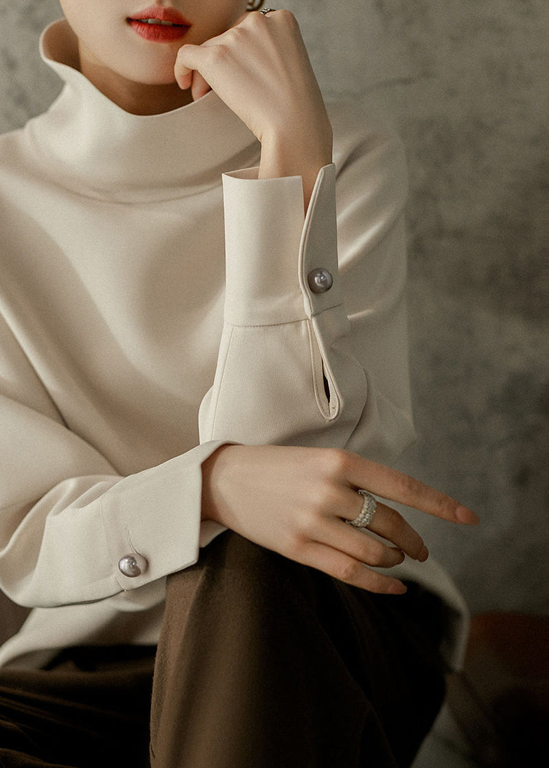 Loose Apricot Colour Turtleneck Button Nail Bead Sweatshirts Long Sleeve Spring