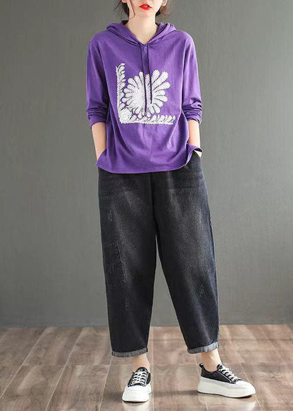 Fine Blue Elastic Waist Pockets Harem Fall Denim Pants