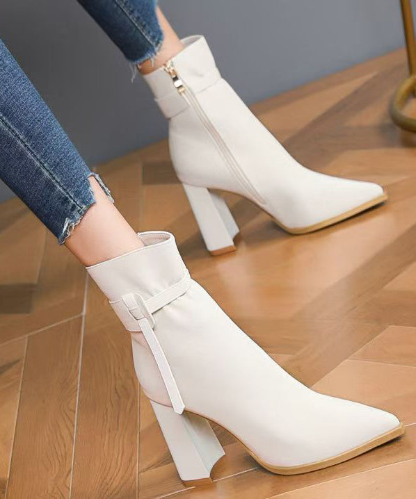 Black Faux Leather Splicing Boots Pointed Toe