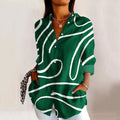 Women's Stripe Art Print Casual Linen Blend Shirt artswardrobe