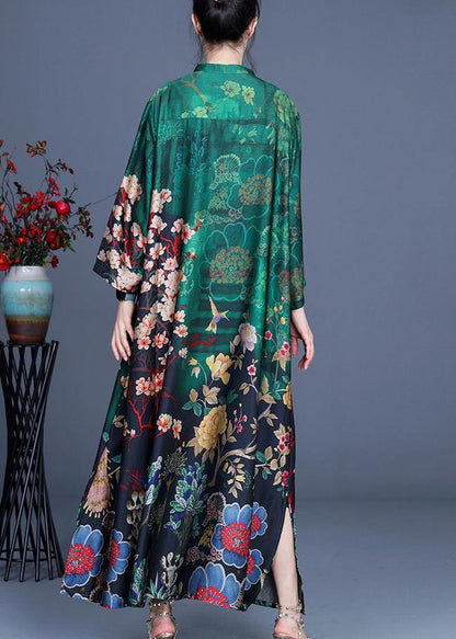 Green Print Patchwork Button Summer Spring Dress