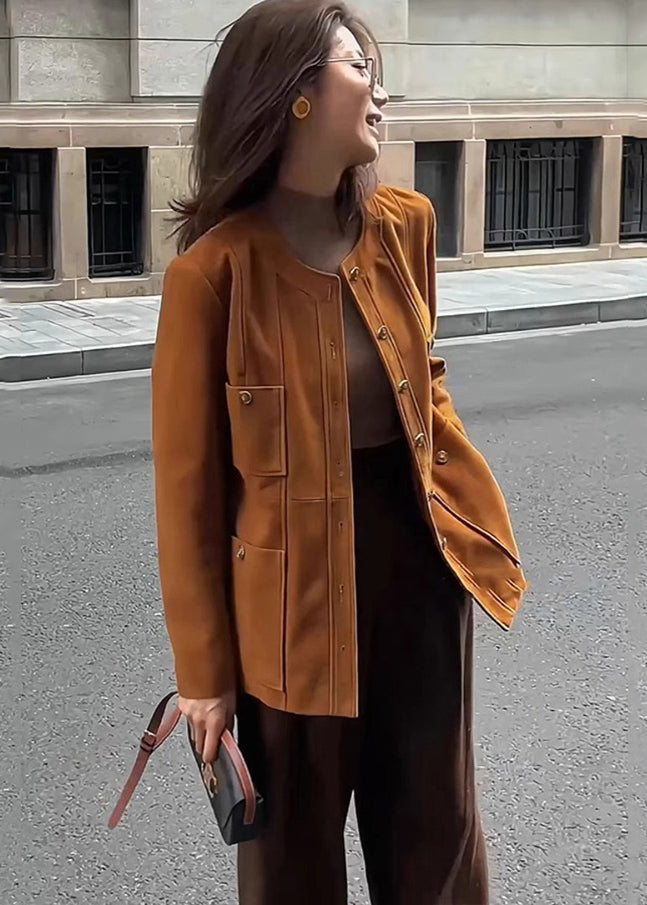 Caramel Metal Buttons Silm Fit Cotton Jacket Winter