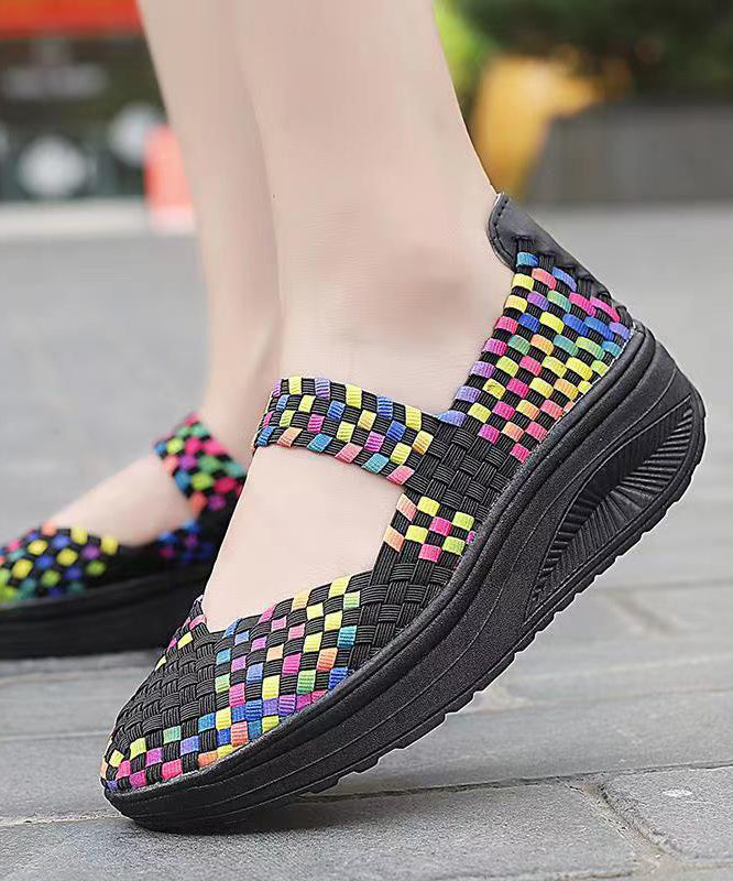 Purple Comfortable Knit Fabric Splicing Wedge Shoes Soofairy Shoes-20251