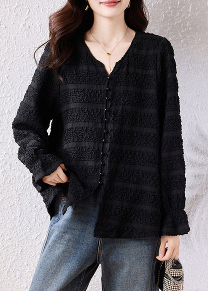 Diy Black Jacquard Nail Bead Cotton Top Fall
