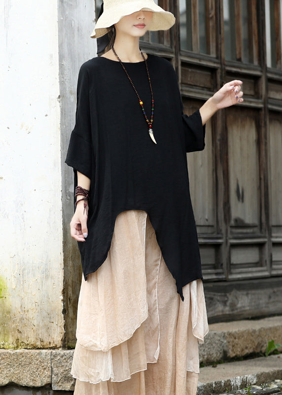 Black Cotton Upf 50+ Pullover Tops Open Side Three Quarter Sleeve