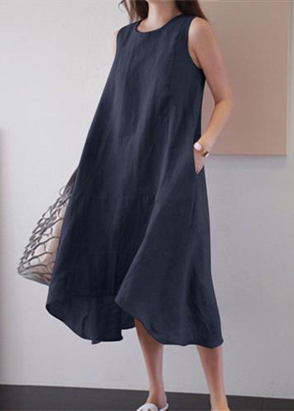 Brief Blue O-neck Patchwork Vacation Long Dresses Summer