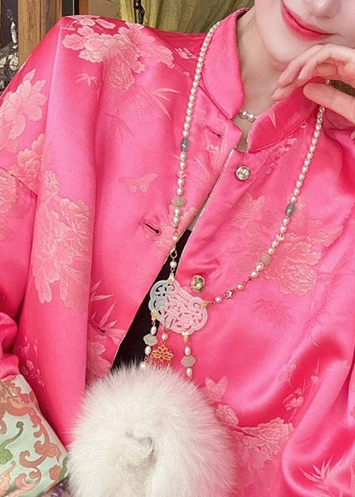 New Rose Button Wear on Both Sides Silk Coats Long Sleeve
