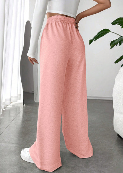 Pink Oversized Cotton Wide Leg Pants Elastic Waist