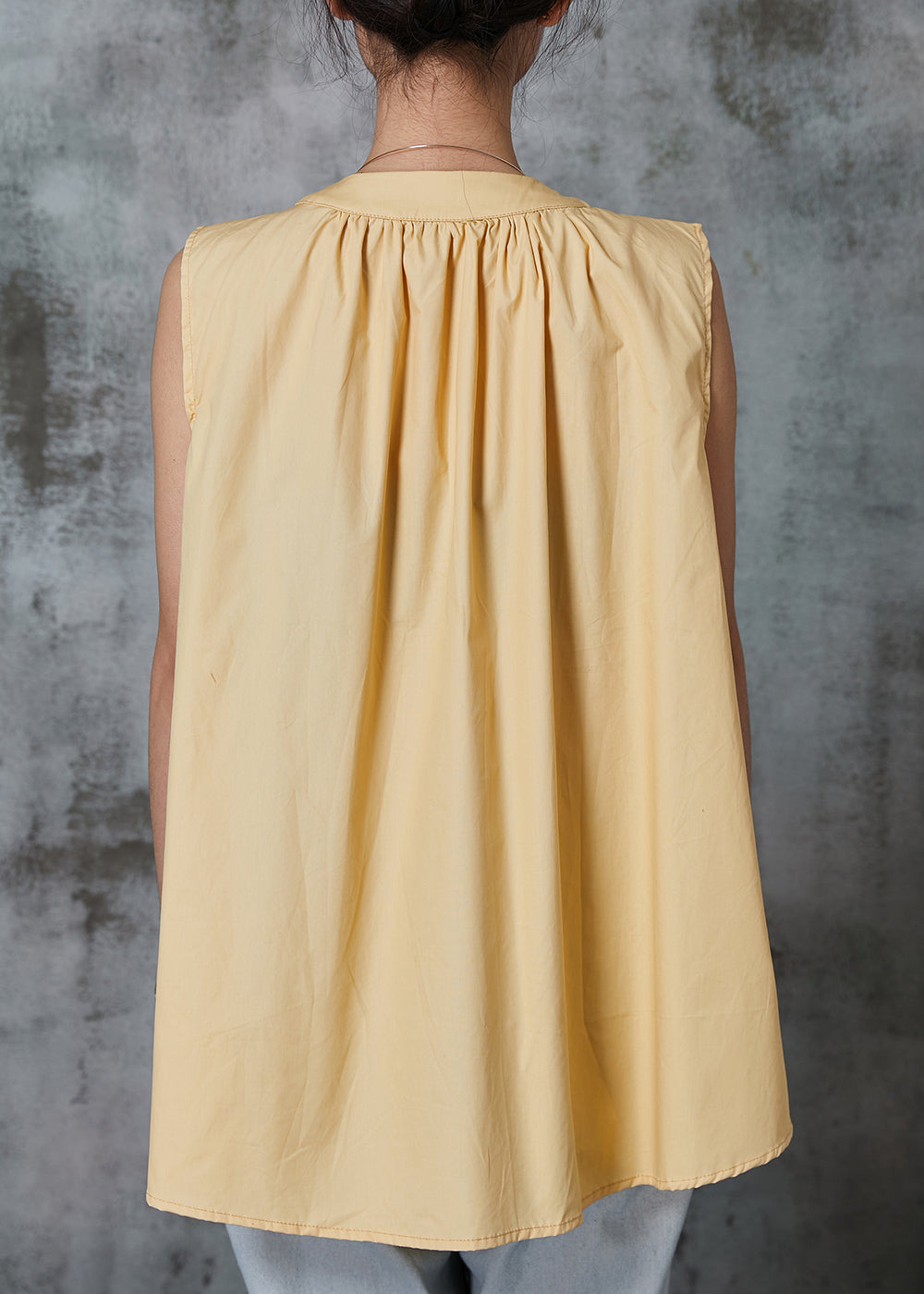 Style Yellow Oversized Cotton a Line Shirt Sleeveless