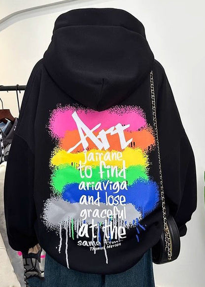 Grey Hooded Cartoon Print Cotton Sweatshirts Spring