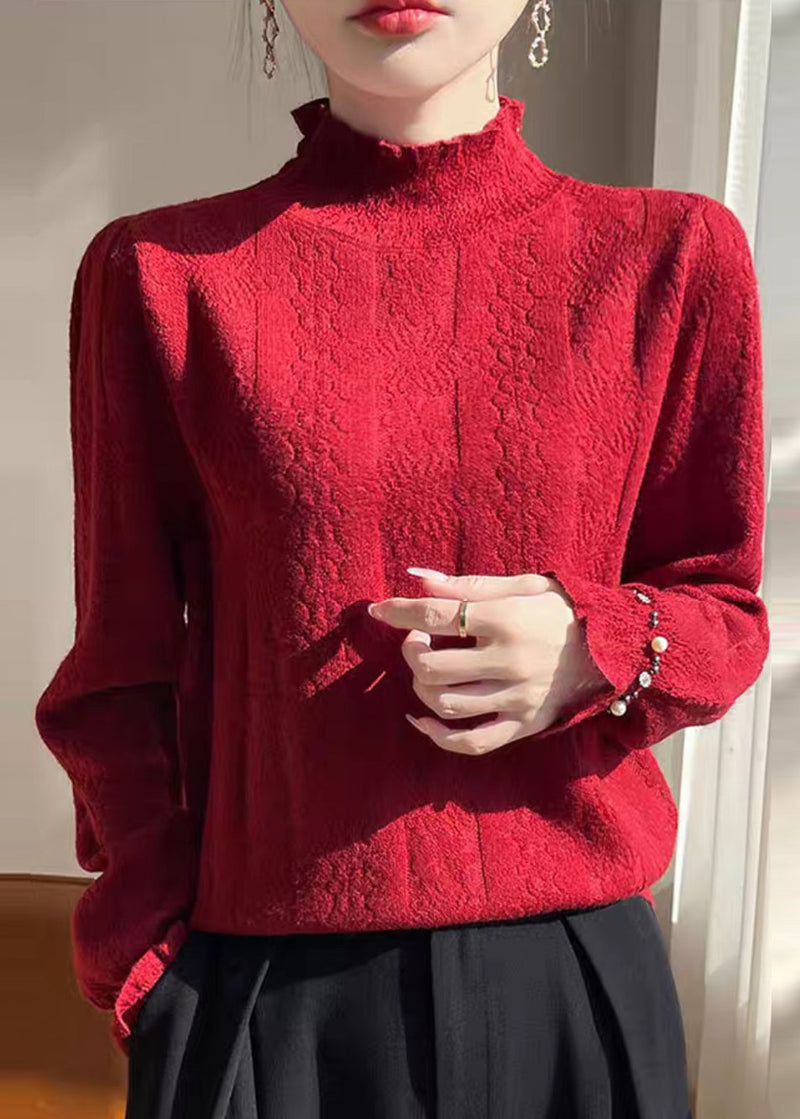 Jacquard Beige Turtleneck Cozy Cotton Knitted Tops Winter