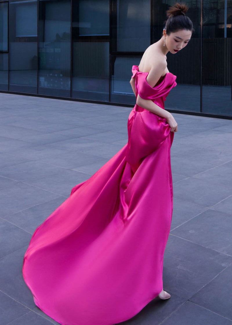 Rose Bustier Top Side Open Silk Maxi Dresses Short Sleeve Summer