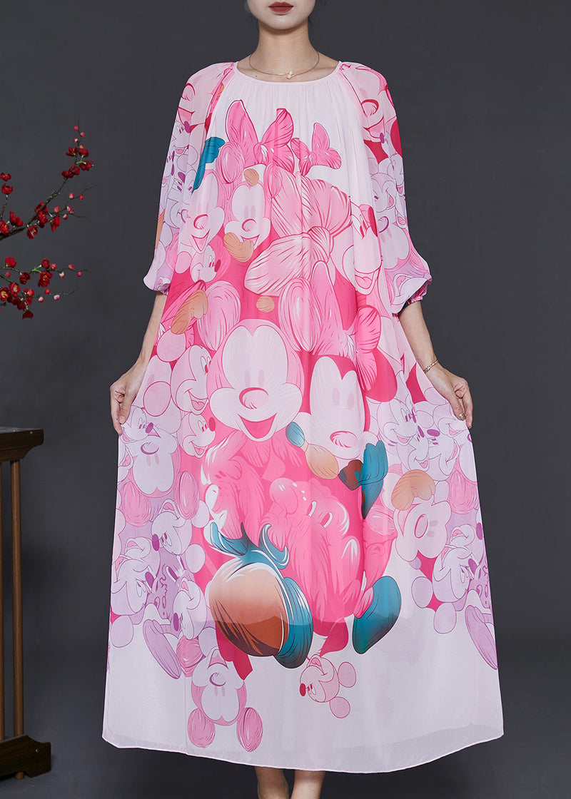 Pink Oversized Print Chiffon Long Dress Summer