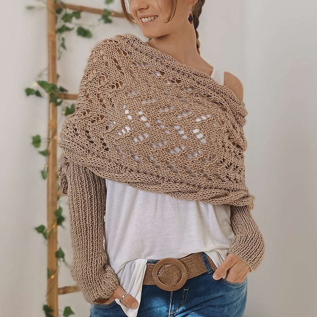 KS | Elegant knitted wrap sweater with openwork detail