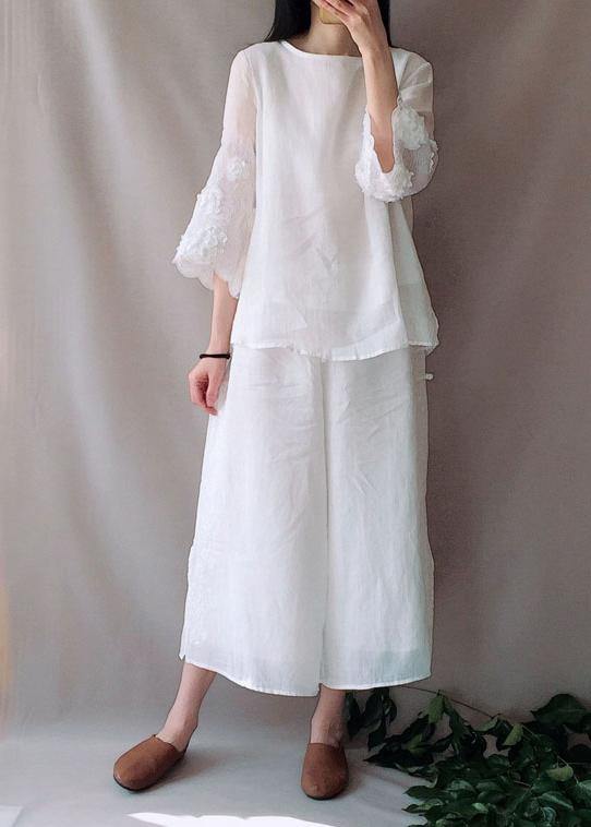 Art O Neck Petal Sleeve Tunics for Work White Shirts