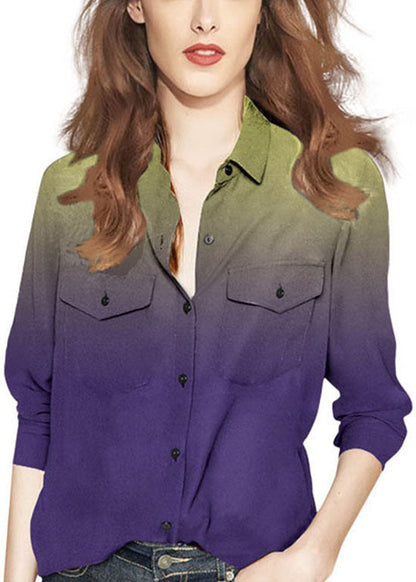 Boutique Purple Gradient Color Button Peter Pan Collar Shirt Top Long Sleeve