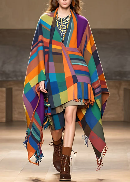 Fitted Rainbow V Neck Tassel Long Coats Fall