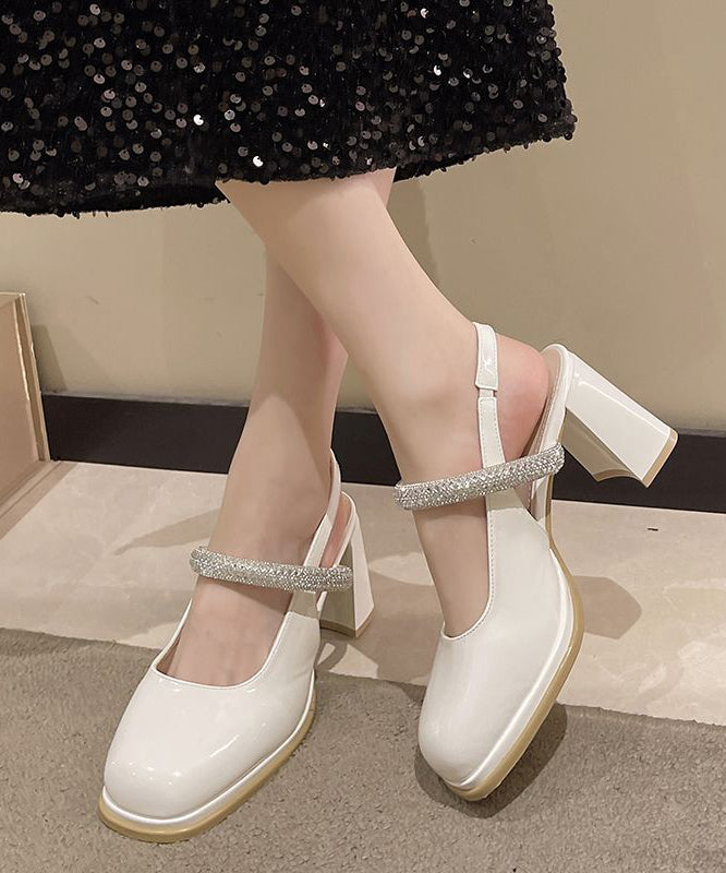 Black Cowhide Leather Cross Strap Chunky High Heels