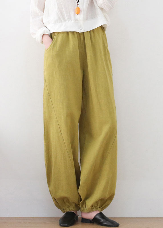 Ginger Elastic Waist Linen Beam Pants Summer