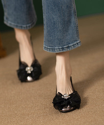 New French Bow Splicing Faux Leather Flat Shoes
