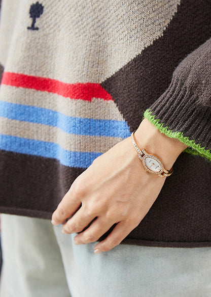Brown Oversized Cartoon Print Knit Sweaters Winter