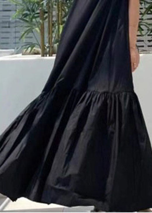 Black V Neck Patchwork Wrinkled Cotton Dress Summer