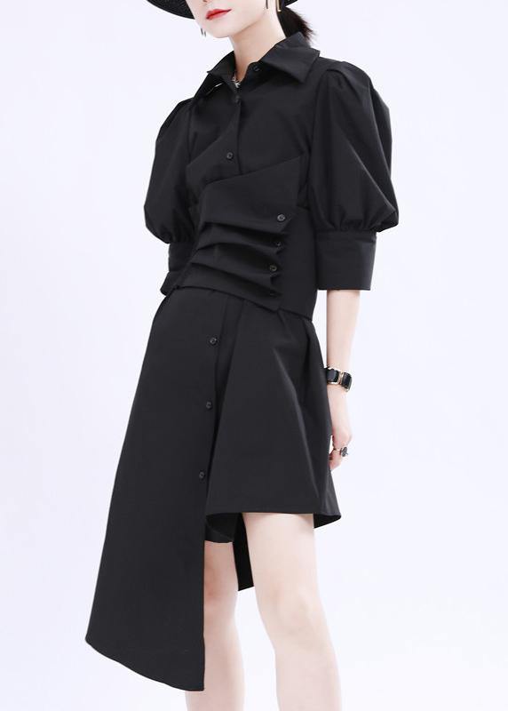 Black Tie Waist Cotton Asymmetrical Design Summer Dresses