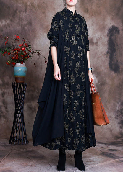 Boutique Black Print Patchwork Fall Dresses Long Sleeve
