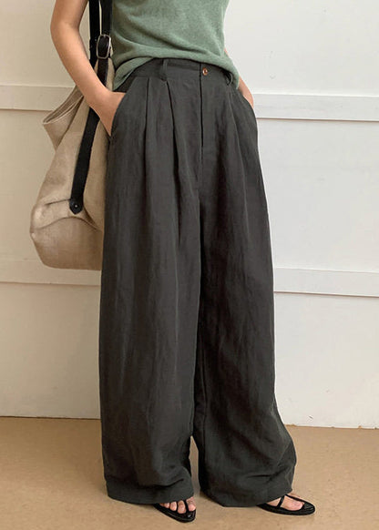 Tea Green Elastic Waist Cotton Straight Pants Spring