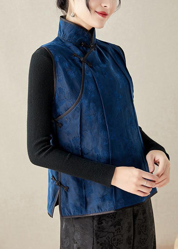 Organic Stand Collar Embroideried Button Silk Waistcoat Spring