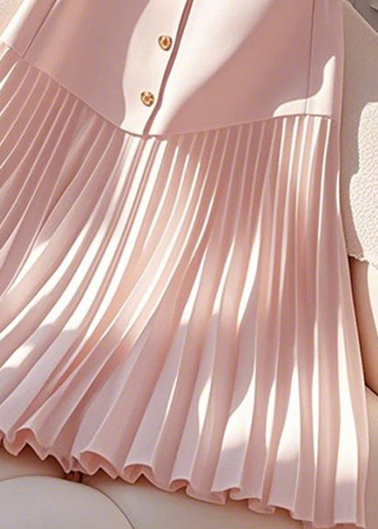 Pink Wrinkled High Waist Cotton Skirts Summer