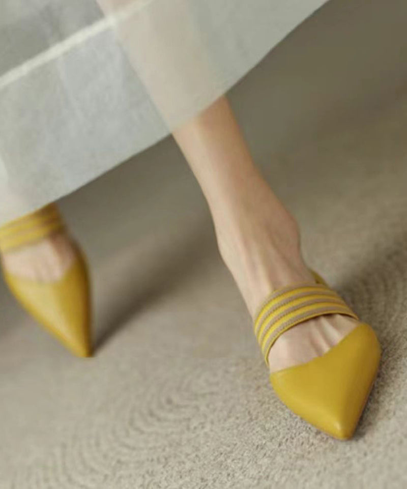 Yellow Cowhide Leather Splicing Walking Sandals