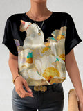 Cute Cat & Flowers Art Graphic Comfy T Shirt elevenforest