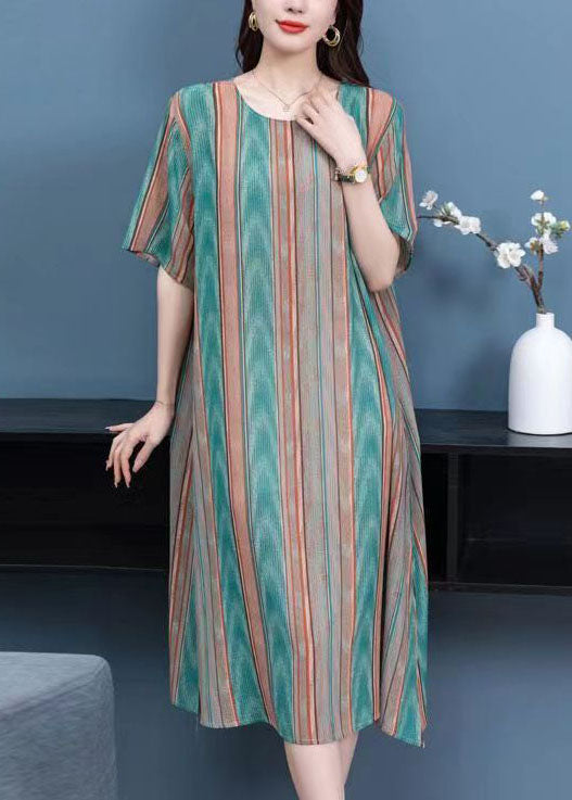 Striped O Neck Patchwork Chiffon Dresses Summer