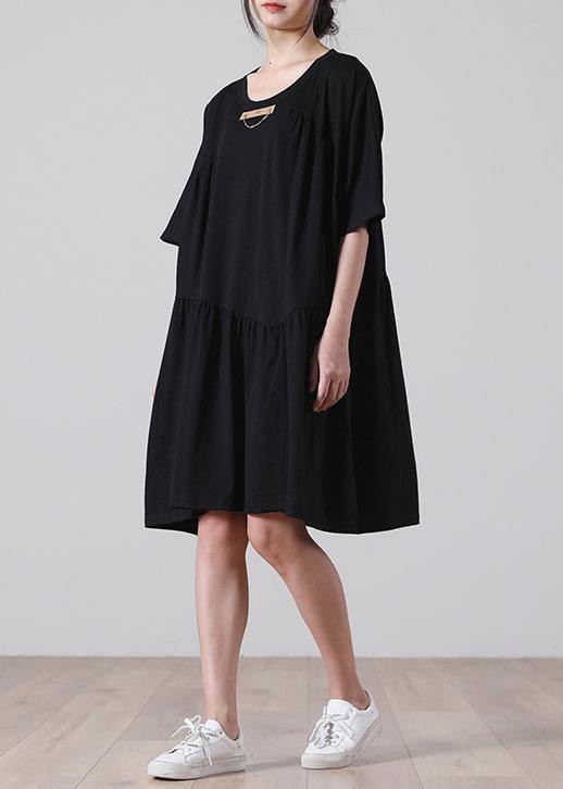 French Black Asymmetrical Cotton Dress Summer Dresses