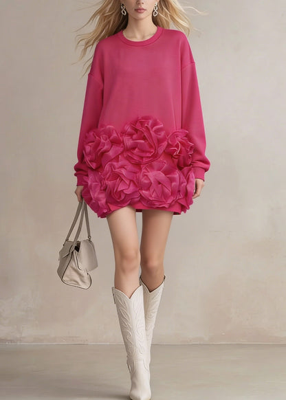 Rose O Neck Cotton T Shirt Dress Spring