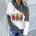 Comstylish Women's Western Highland Cow Plaid Print Casual Hooded