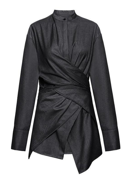 Modern Black Button Cotton Long Sleeve Spring Top