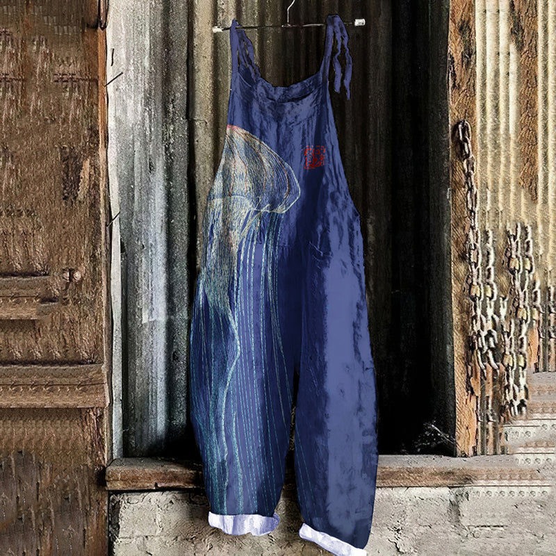 Comstylish Vintage Jellyfish Japanese Art Loose Casual Jumpsuit