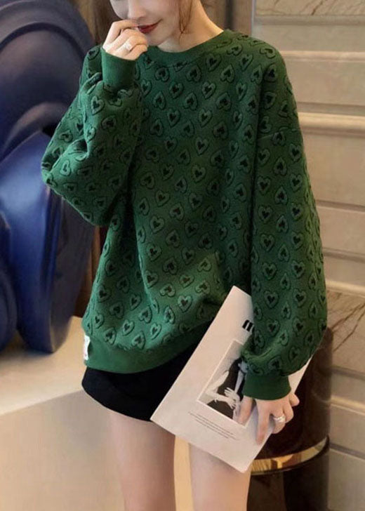 New Green O-neck Print Fall Sweatshirts Top