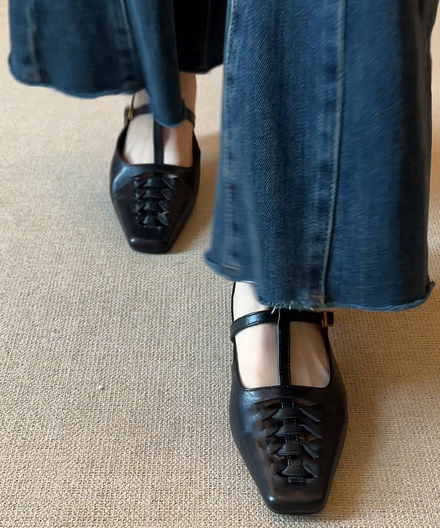 Black Chunky Sheepskin Splicing Slide Sandals