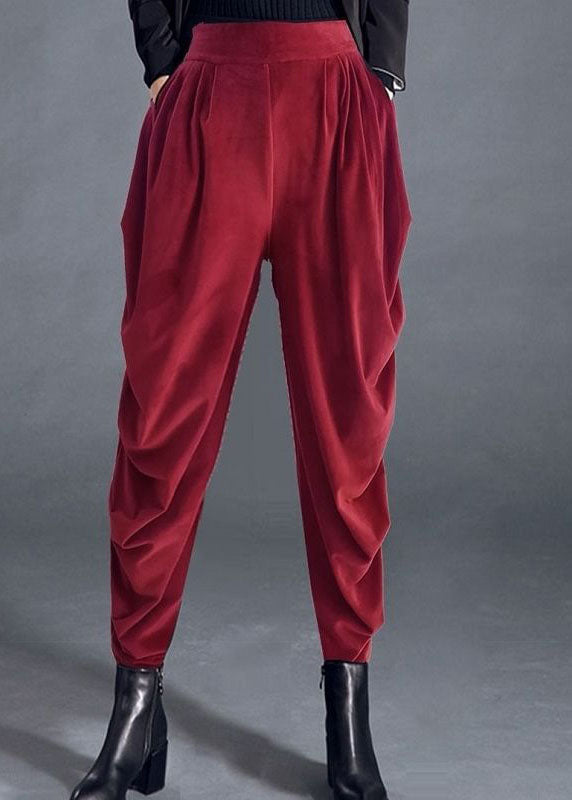Red High Waist Pockets Jogging Fall Pants