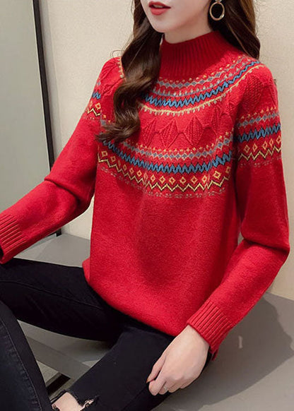 Red Thick Retro Fall Knit Sweater
