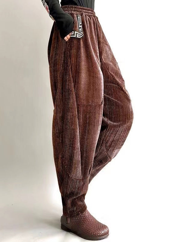 Loose Black Pockets Corduroy High Waist Warm Fleece Lantern Pants Winter
