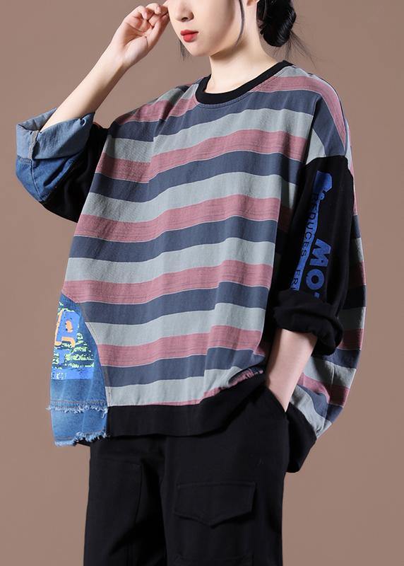 Style Patchwork Spring Shirts Black Tops